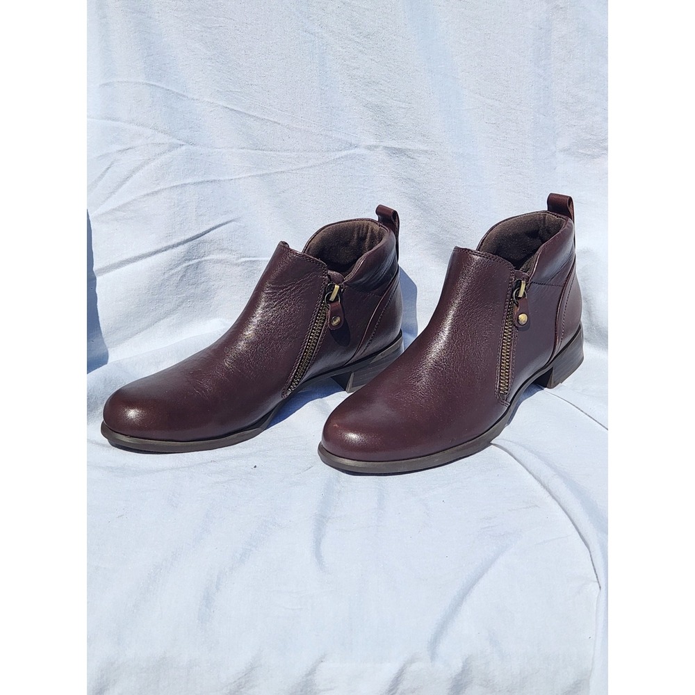 Munro American Drk Brown Leather Ankle Boots Dual Zip Low Heel Size 7.5N - Picture 2 of 9